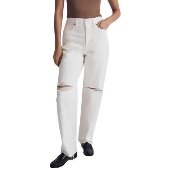 Madewell - NWT Petite Baggy Straight Jeans Women's White Distressed Jeans Sz 28P - Picture 1 of 10